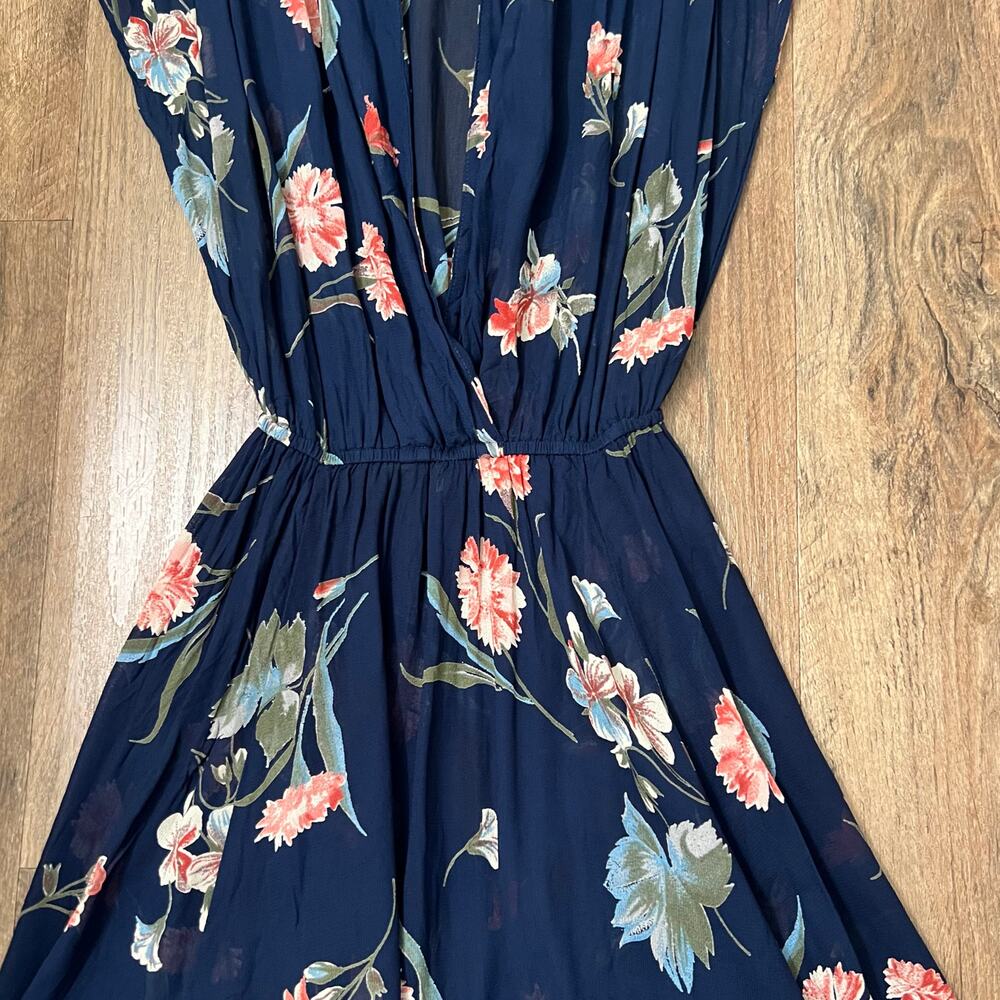 Reformation Navy Floral Midi Dress with Pink & Green Blooms - Picture 11 of 12